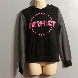 Dress in girl's large black,gray and pink kangaroo pouch pocket hoodie